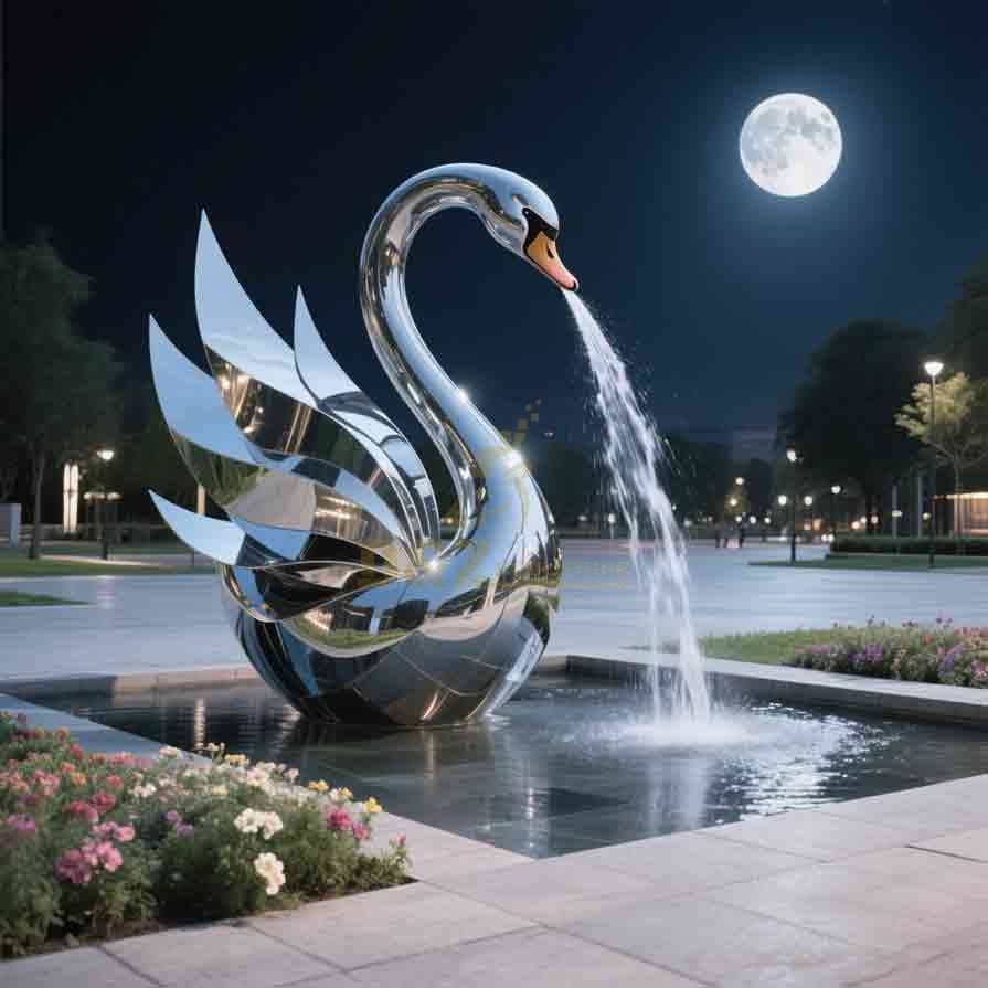 Giant Abstract Stainless Steel Swan Fountain 3