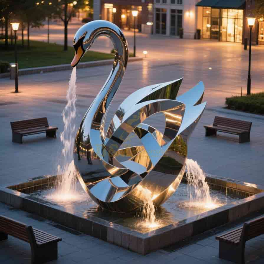 Giant Abstract Stainless Steel Swan Fountain 4