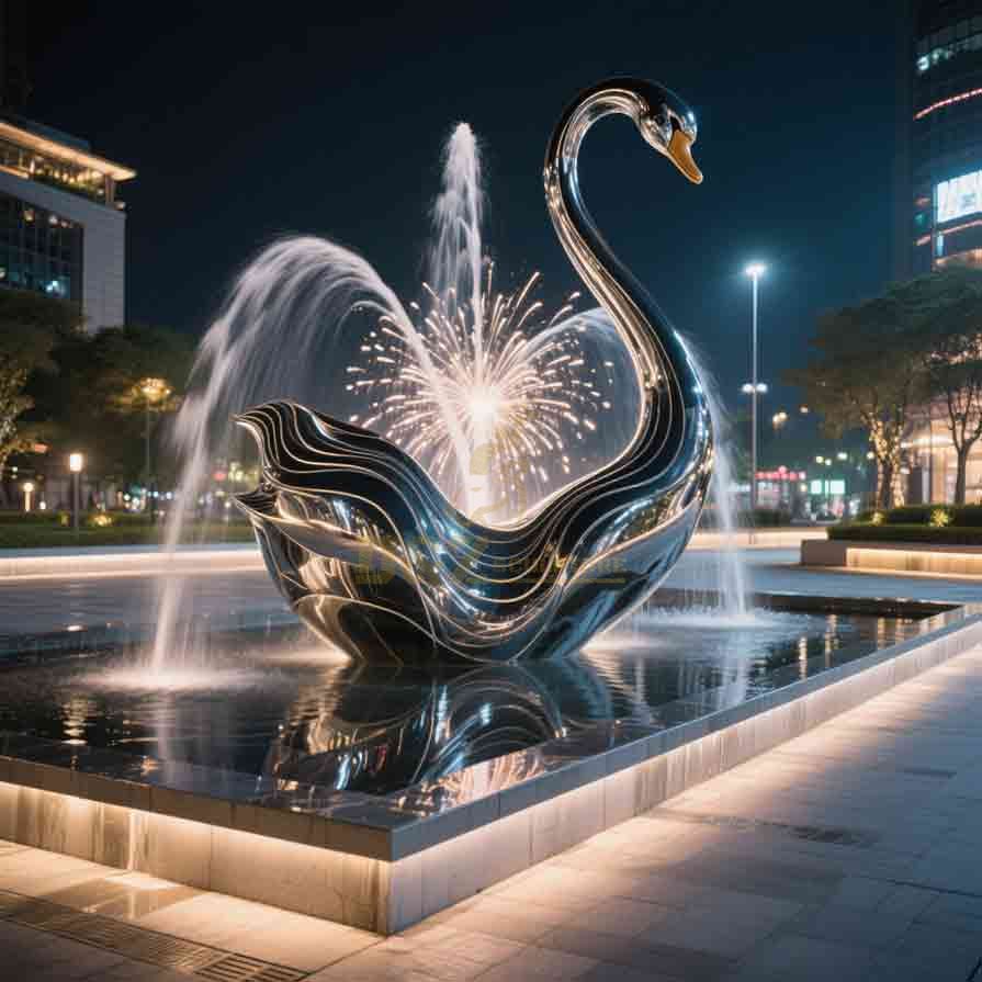Giant Abstract Stainless Steel Swan Fountain 5