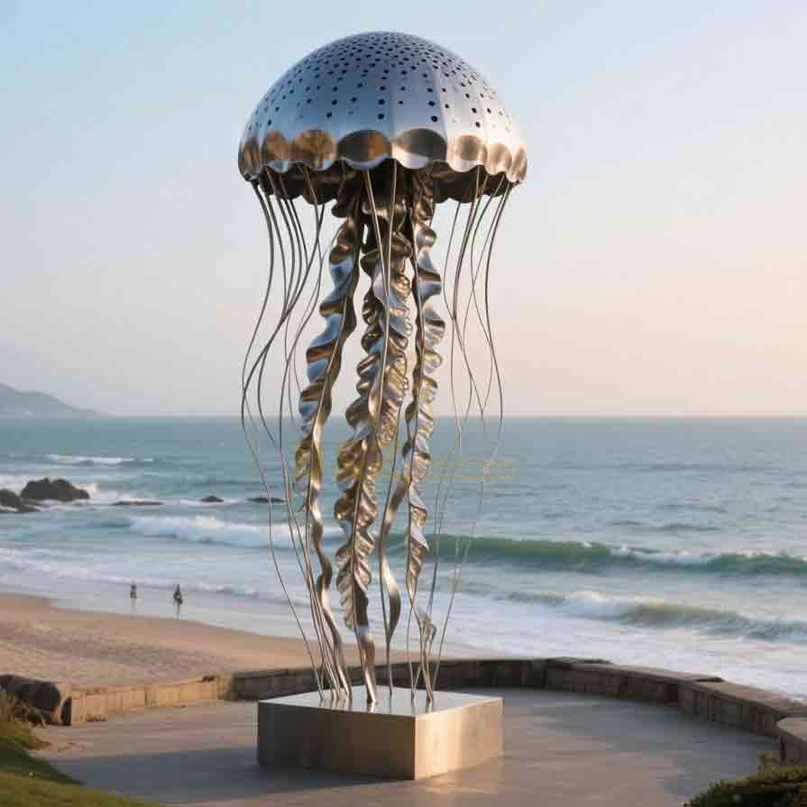 Glowing Metal Jellyfish Sculpture | Large Outdoor Artwork 4