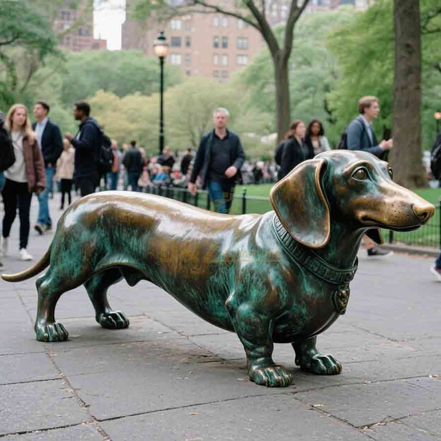 life size long haired dachshund outdoor garden statue 3
