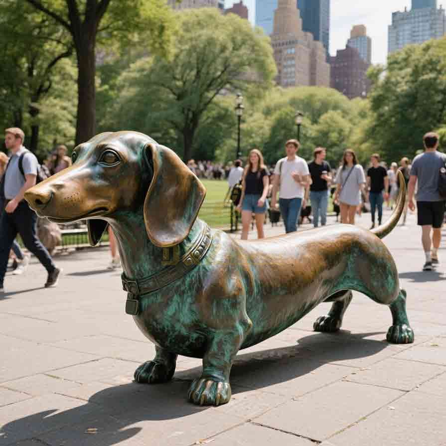 life size long haired dachshund outdoor garden statue 4