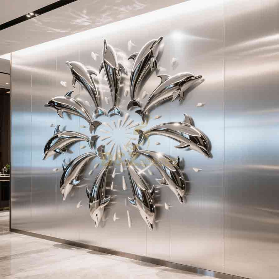 Large Stainless Steel Dolphin Wall Sculptures for Sale 1