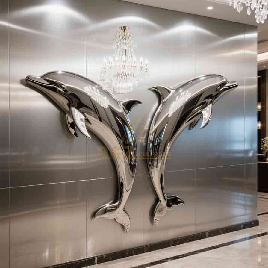 Large Stainless Steel Dolphin Wall Sculptures for Sale 4