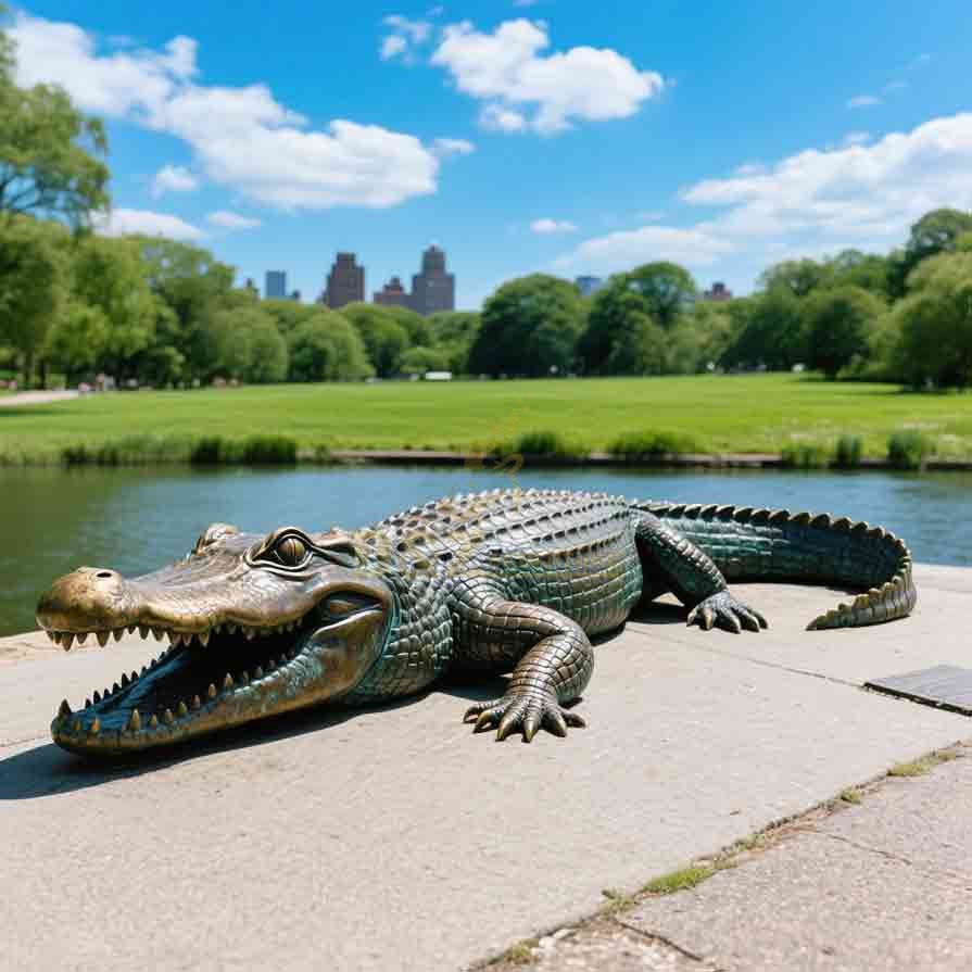 Life Size Bronze Garden Crocodile Statue For Sale 2