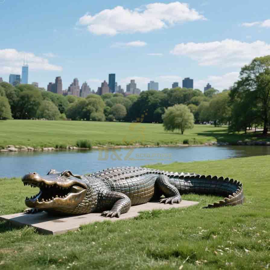 Life Size Bronze Garden Crocodile Statue For Sale 3