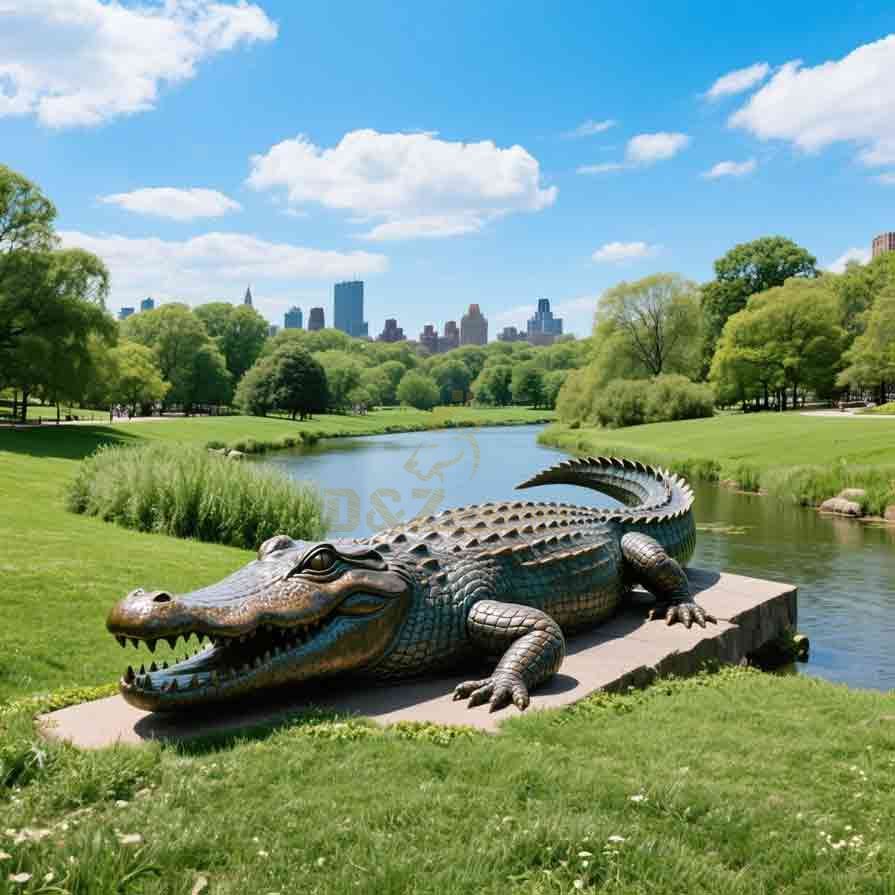 Life Size Bronze Garden Crocodile Statue For Sale 4