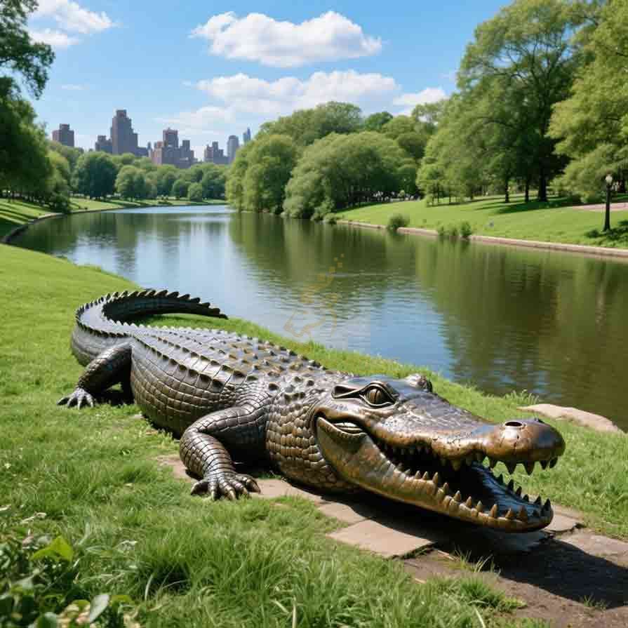 Life Size Bronze Garden Crocodile Statue For Sale 6