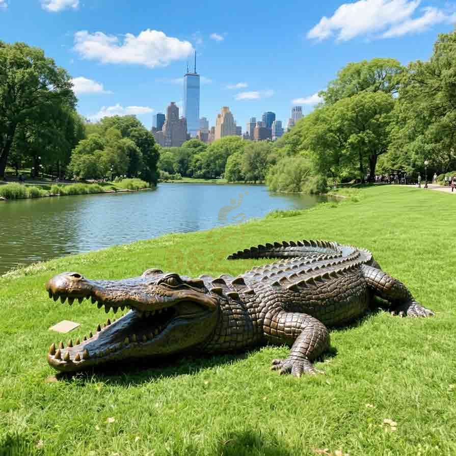 Life Size Bronze Garden Crocodile Statue For Sale 7