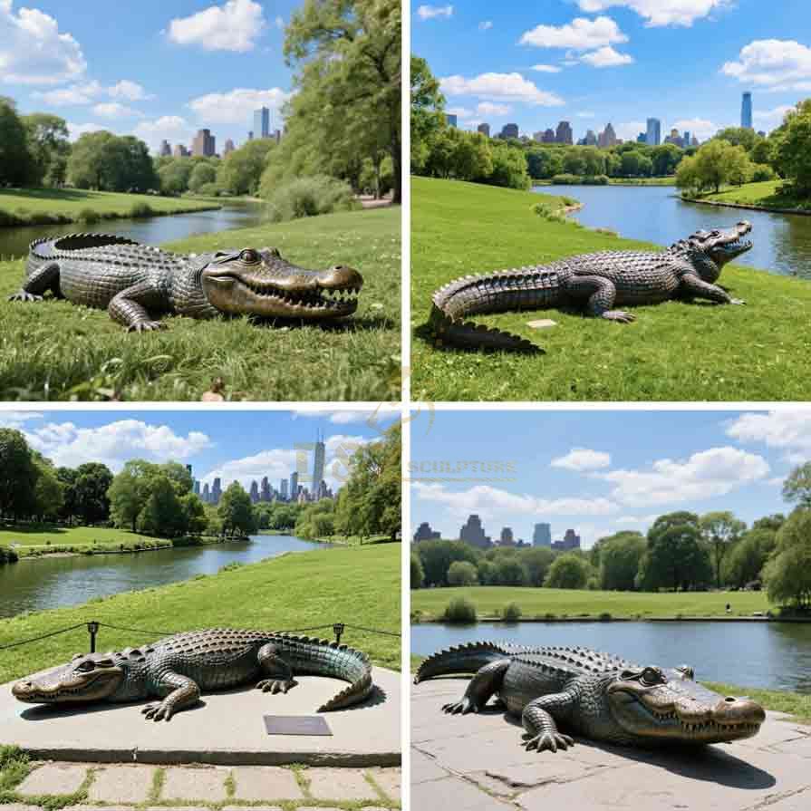 Life Size Bronze Garden Crocodile Statue For Sale 8