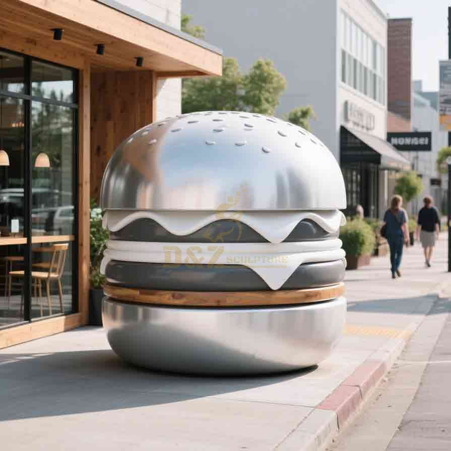 Outdoor Stainless Steel Creative Hamburger Sculpture 5