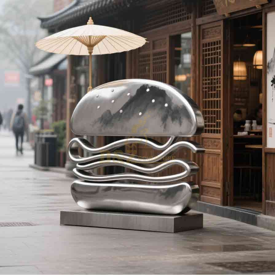 Outdoor Stainless Steel Creative Hamburger Sculpture 6