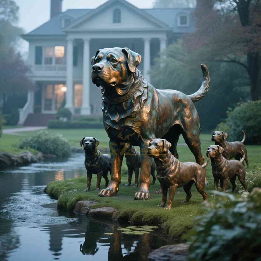 Life Size Outdoor Bronze Rottweiler Dog Statue For Sale 2