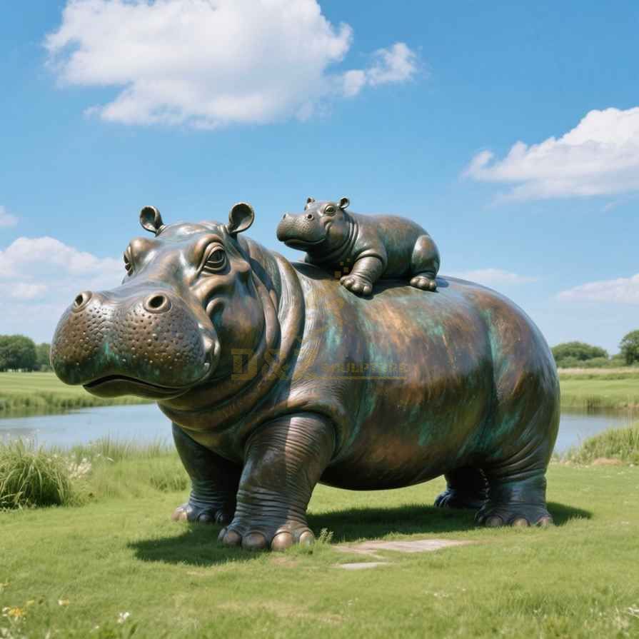 Large Mother And Child Bronze Rhino Statue For Sale 2