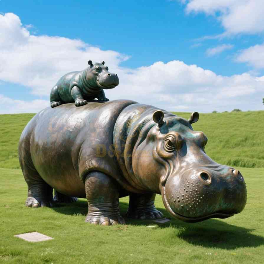Large Mother And Child Bronze Rhino Statue For Sale 3