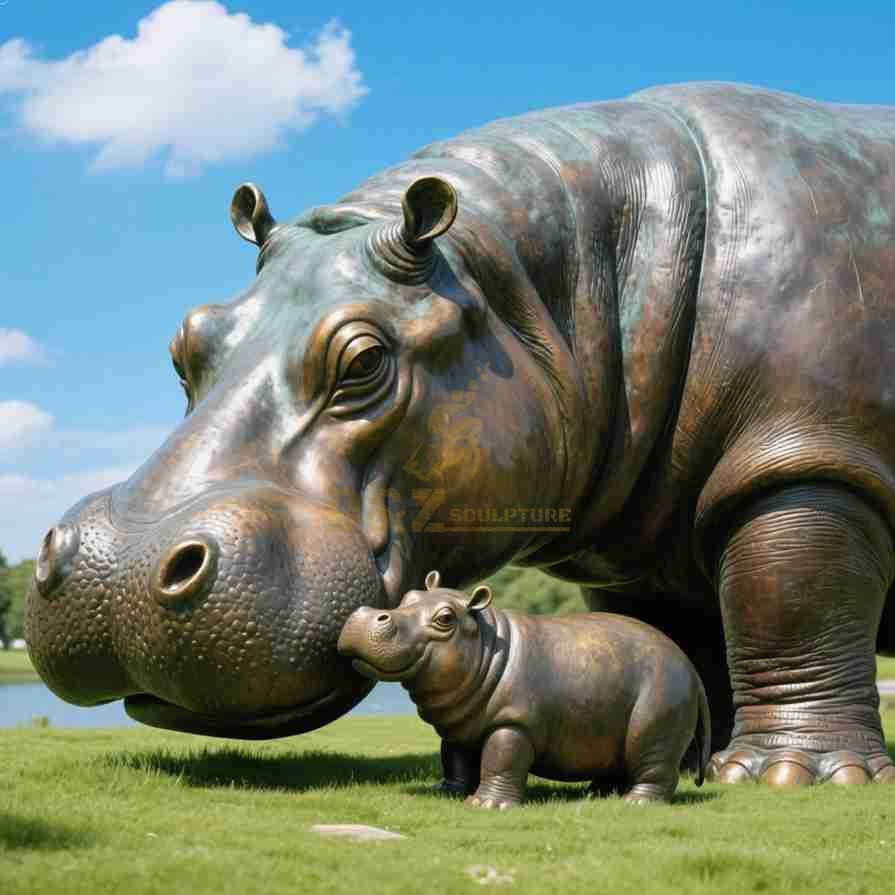Large Mother And Child Bronze Rhino Statue For Sale 5