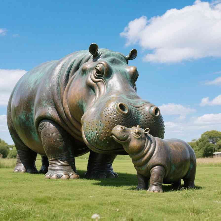 Large Mother And Child Bronze Rhino Statue For Sale 6