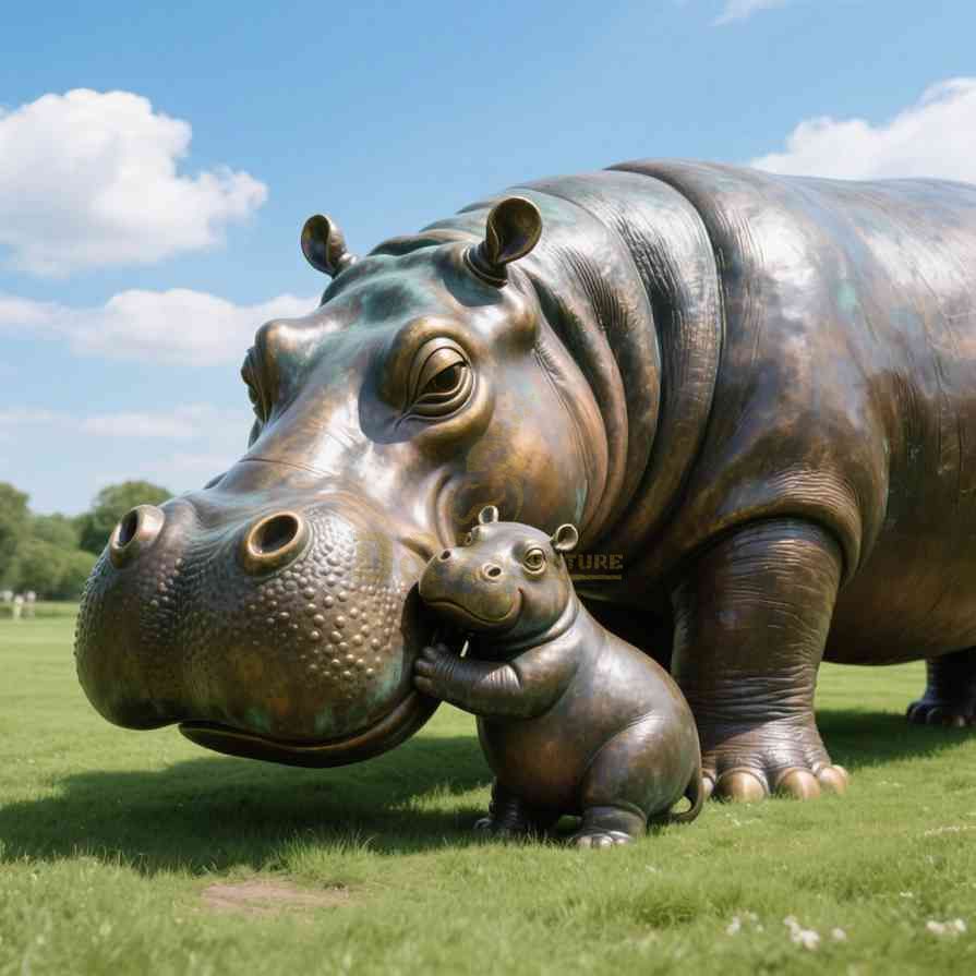 Large Mother And Child Bronze Rhino Statue For Sale 7