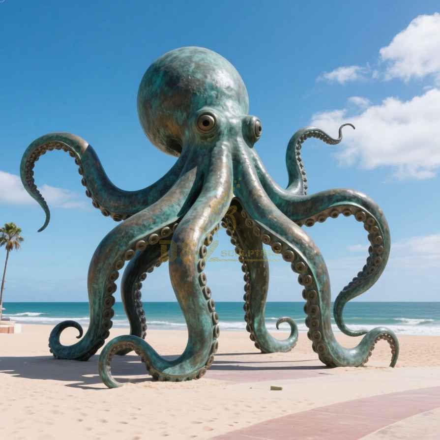 Bronze Outdoor Giant Octopus Statue On The Beach 6