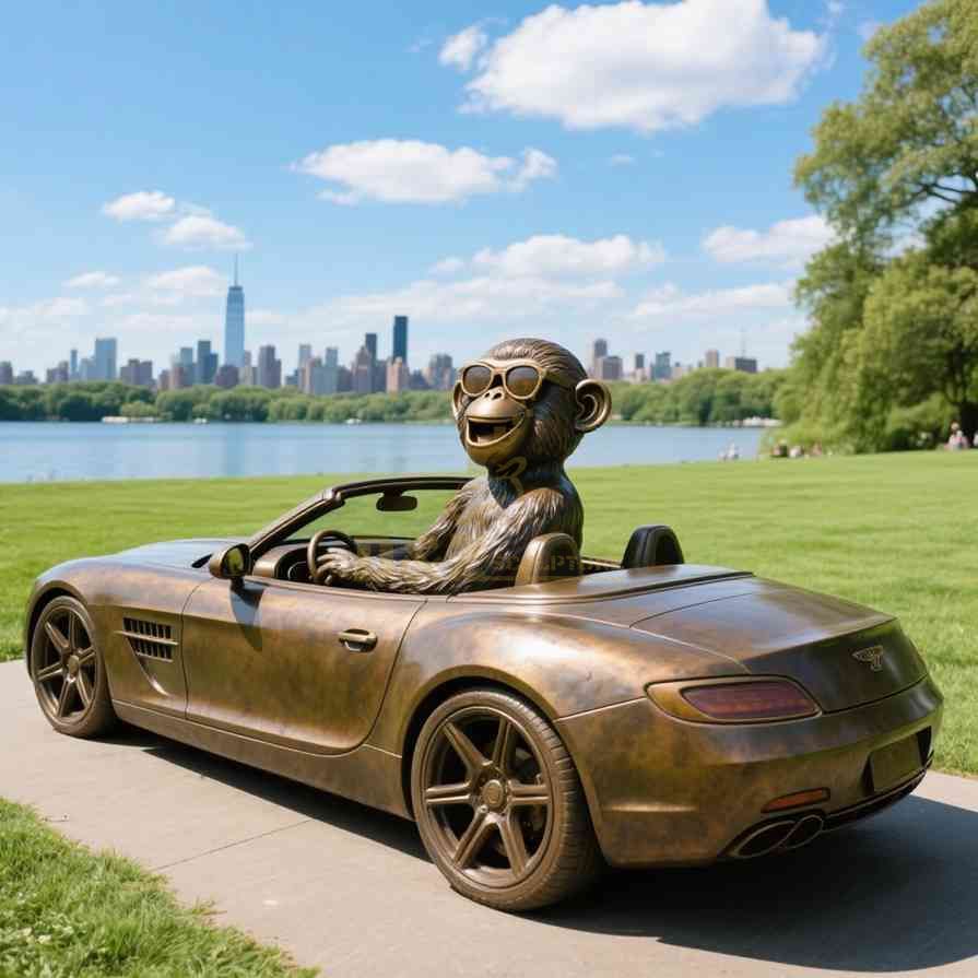 Bronze Funny Monkey Statue On Bicycle 1