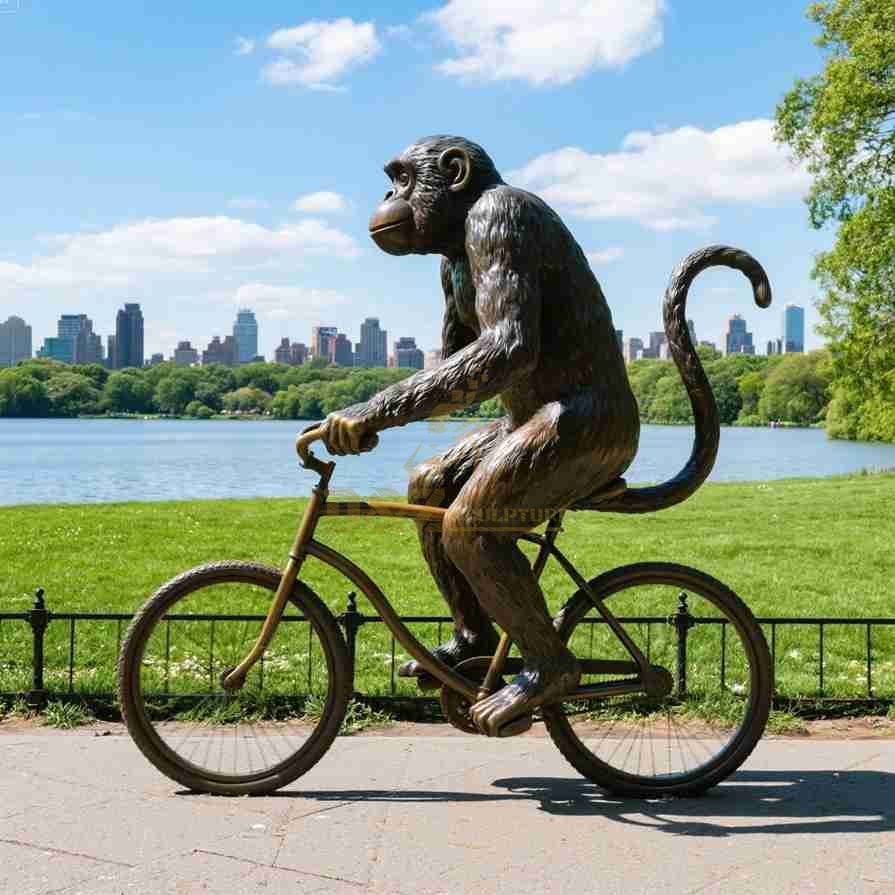 Bronze Funny Monkey Statue On Bicycle 2