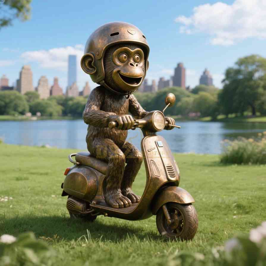 Bronze Funny Monkey Statue On Bicycle 6
