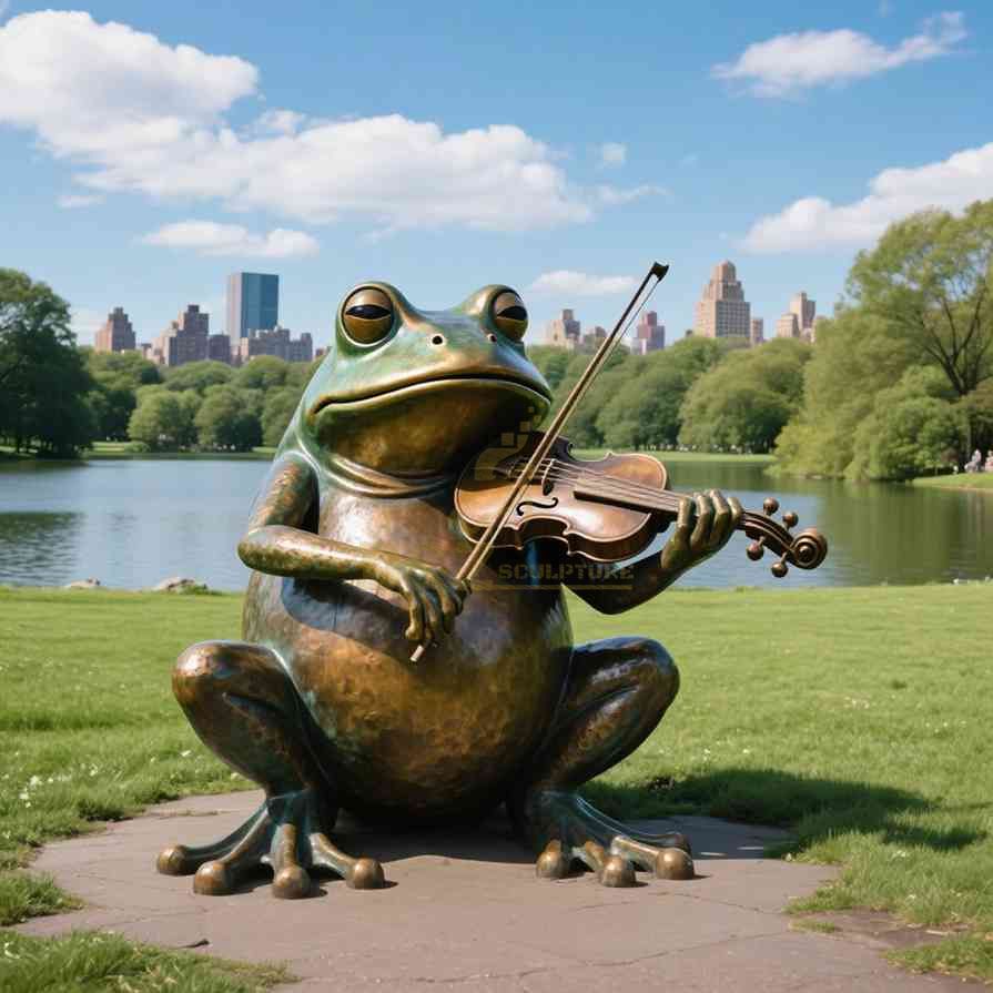 Large Funny Bronze Frog Garden Statue Playing Guitar 1