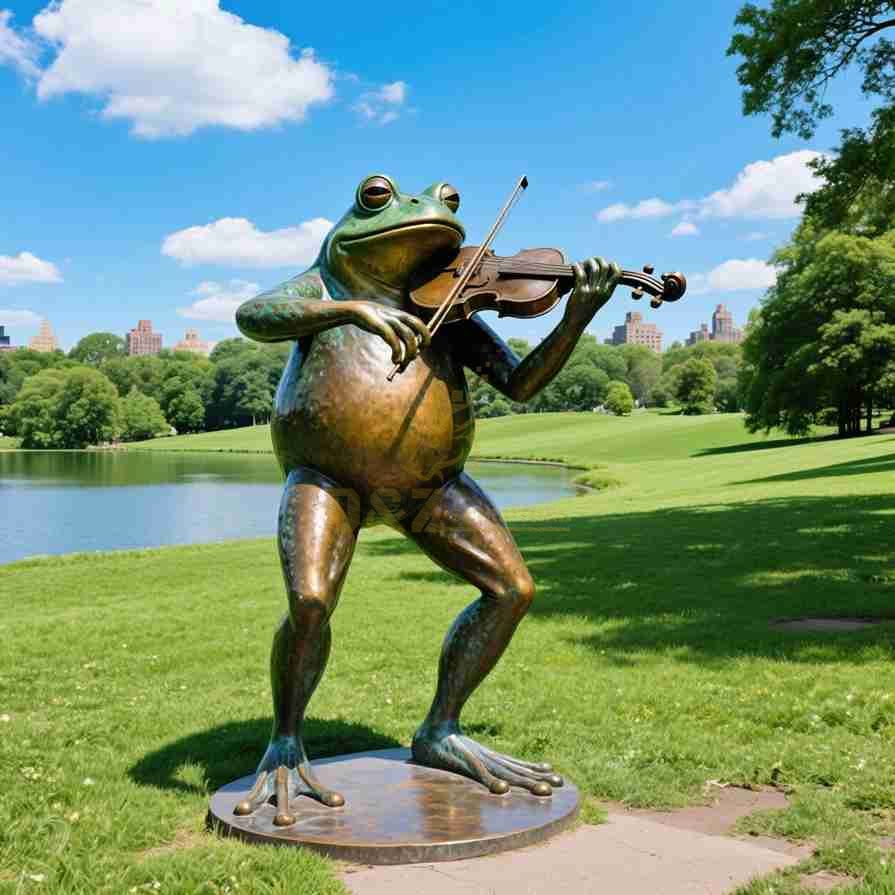 Large Funny Bronze Frog Garden Statue Playing Guitar 2