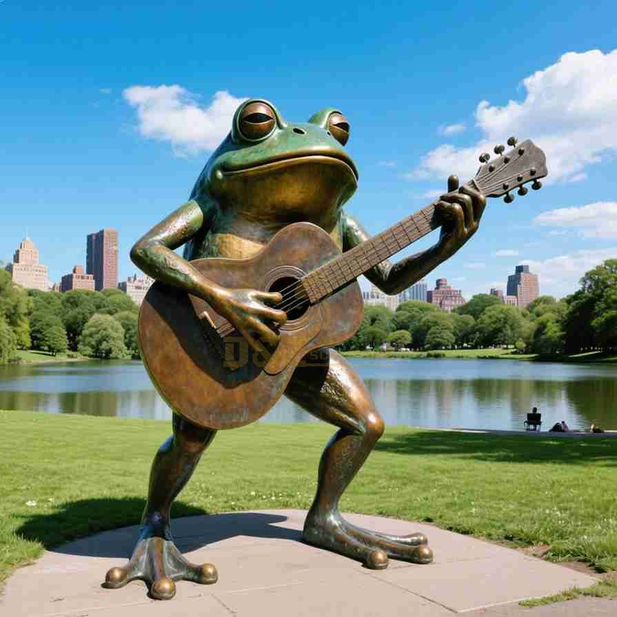 Large Funny Bronze Frog Garden Statue Playing Guitar 7