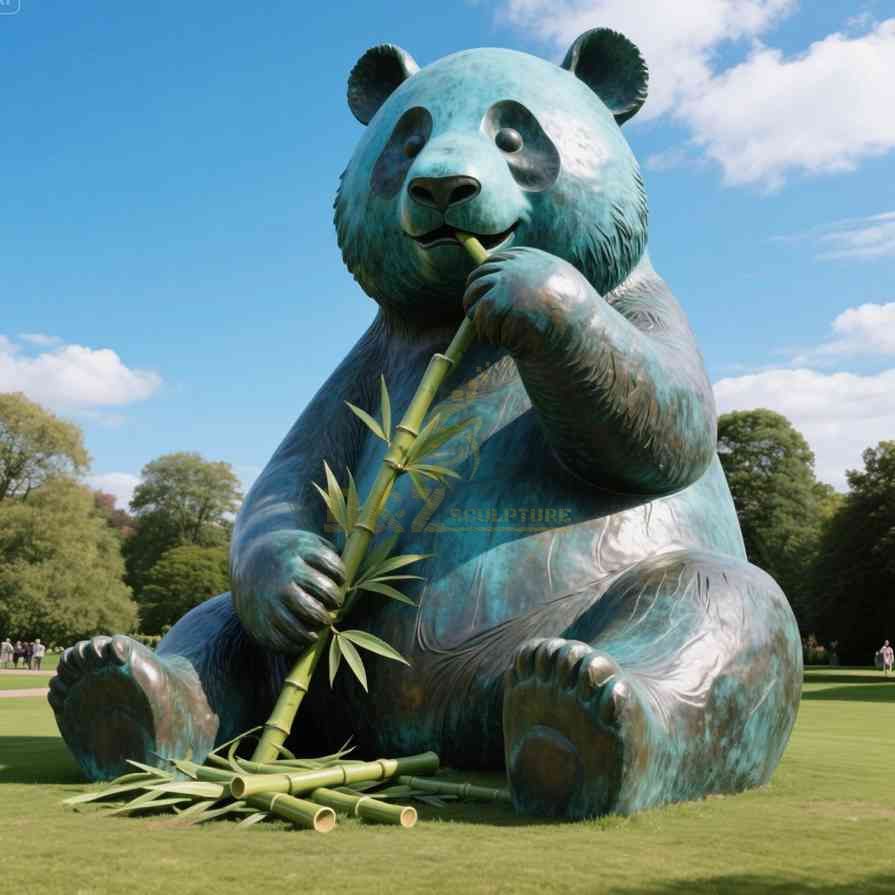 Large Bronze Garden Panda Statue | Eating Bamboo 3
