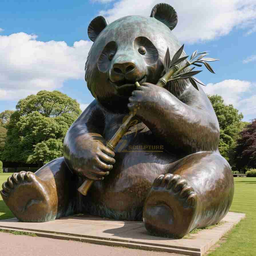 Large Bronze Garden Panda Statue | Eating Bamboo 4