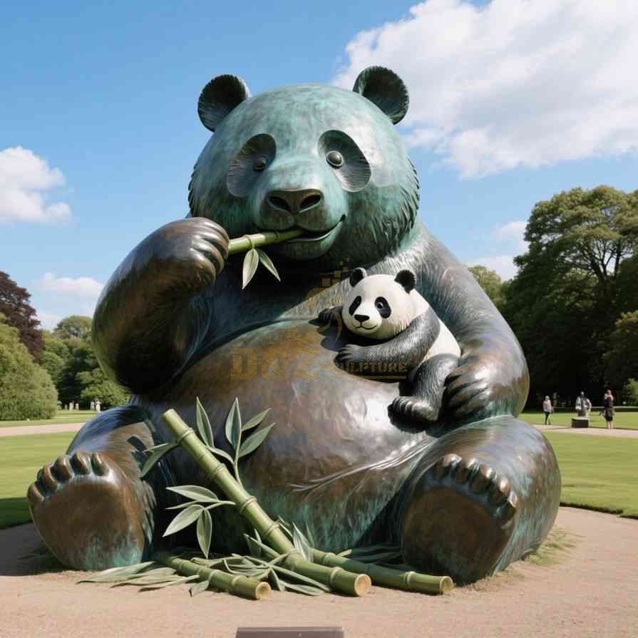 Large Bronze Garden Panda Statue | Eating Bamboo 5