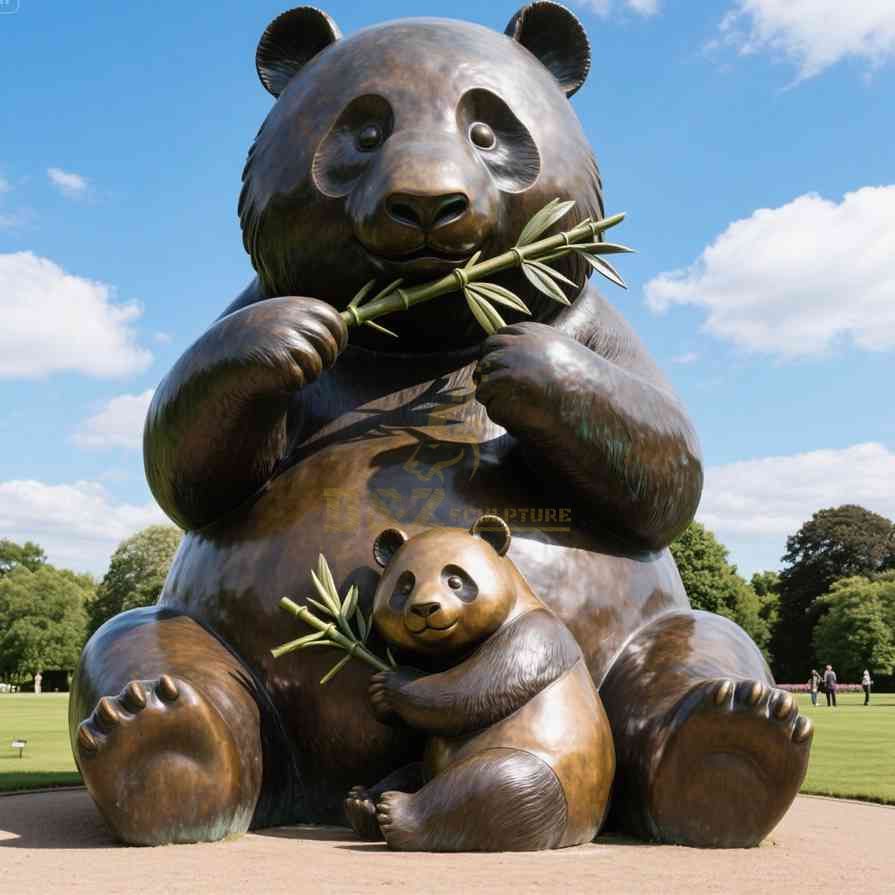 Large Bronze Garden Panda Statue | Eating Bamboo 6