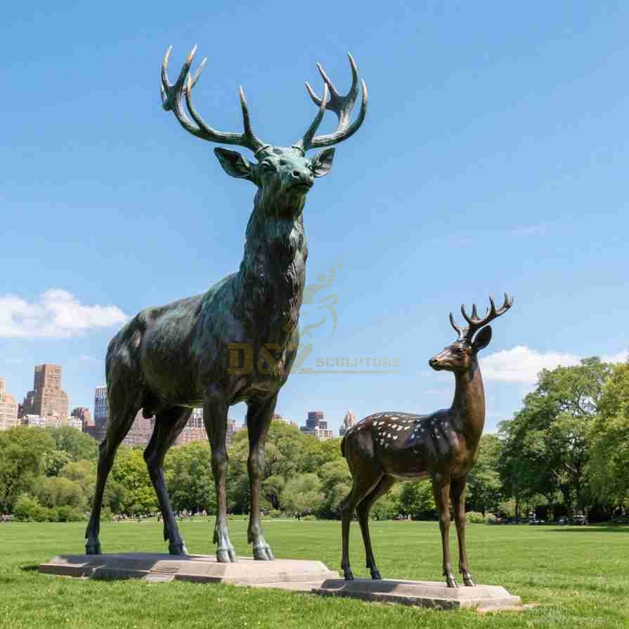 Large Outdoor Bronze Garden Deer Statue With Child 1
