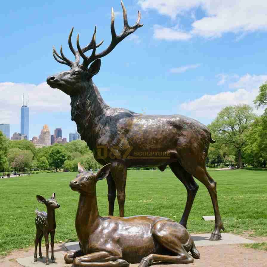 Large Outdoor Bronze Garden Deer Statue With Child 2