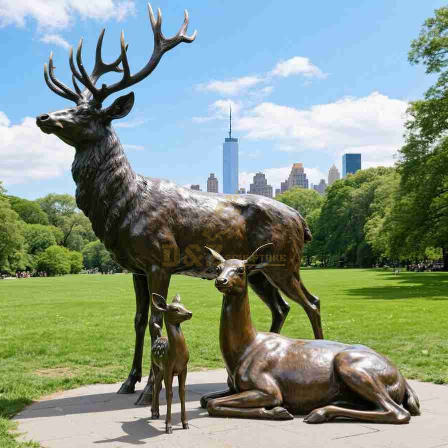 Large Outdoor Bronze Garden Deer Statue With Child 3