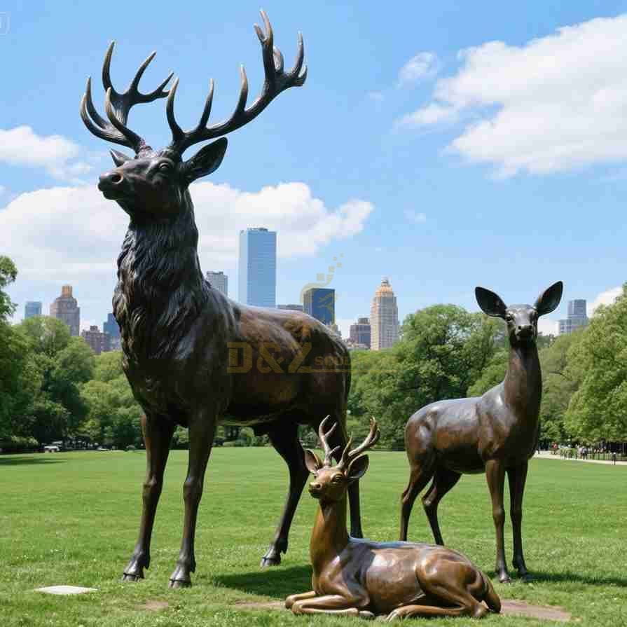 Large Outdoor Bronze Garden Deer Statue With Child 5