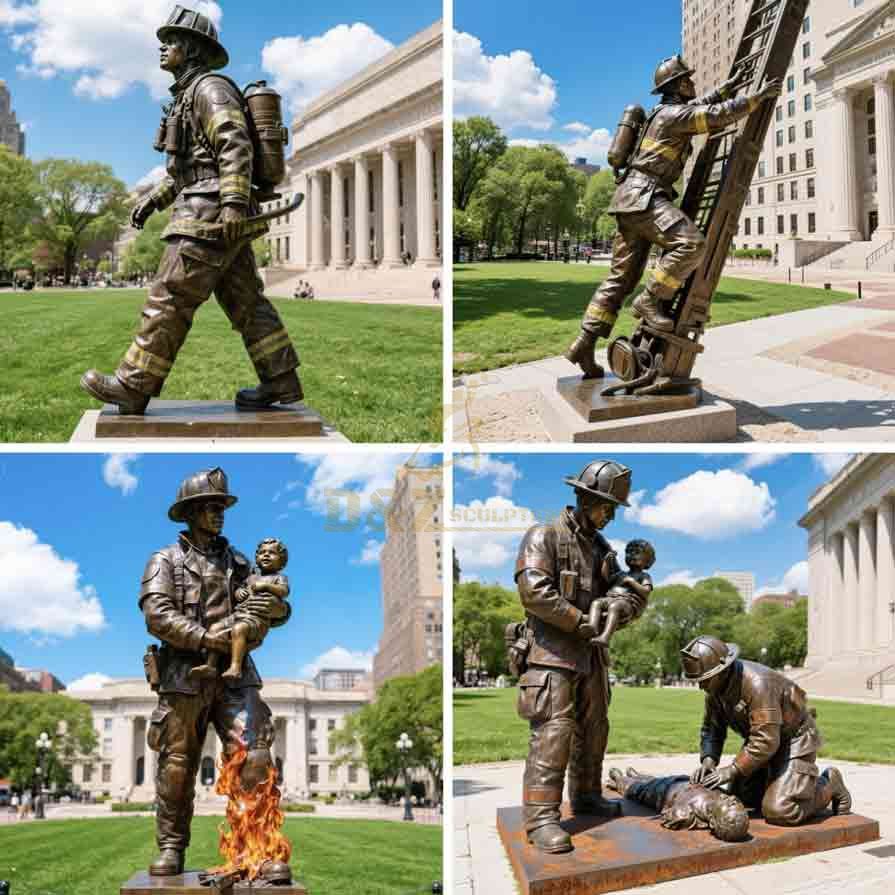 Life Size Bronze Firefighter Statues for Sale | Memorial Hero Statue 8