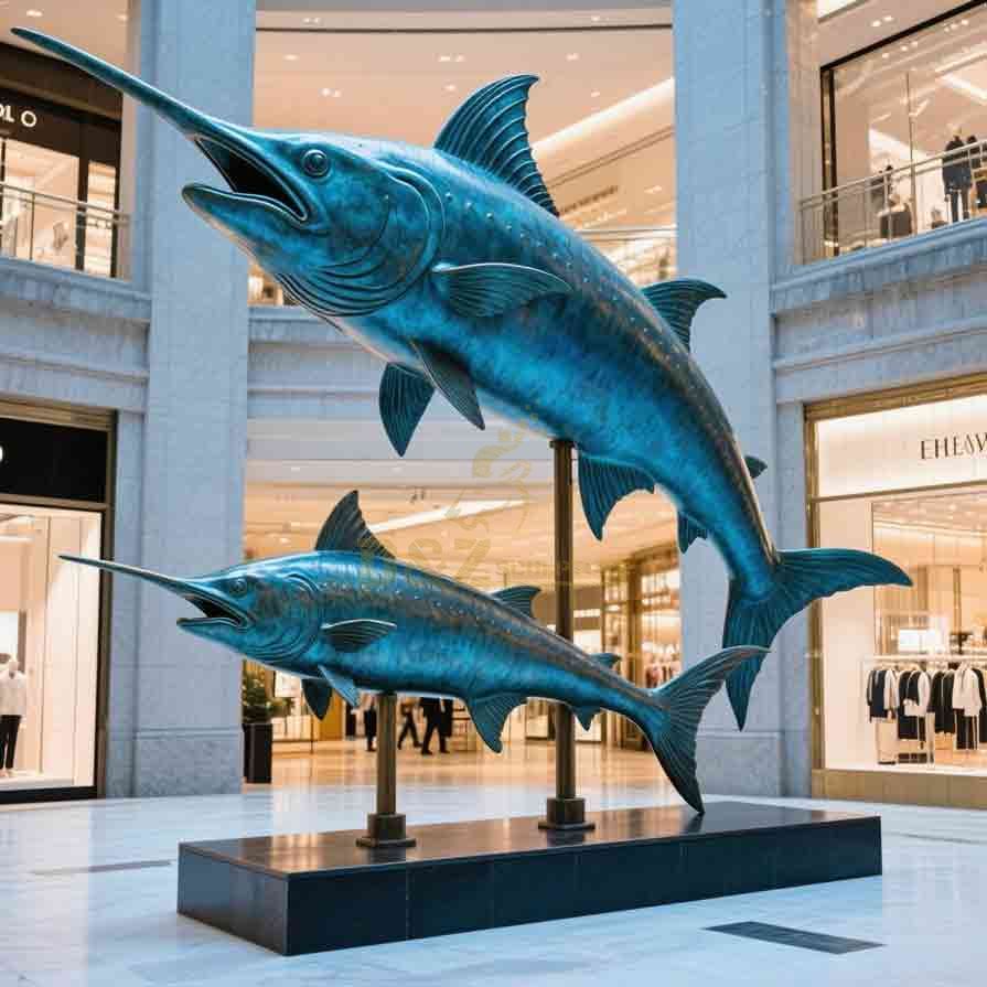 Large Bronze Blue Marlin Statue Jumping For Sale 4