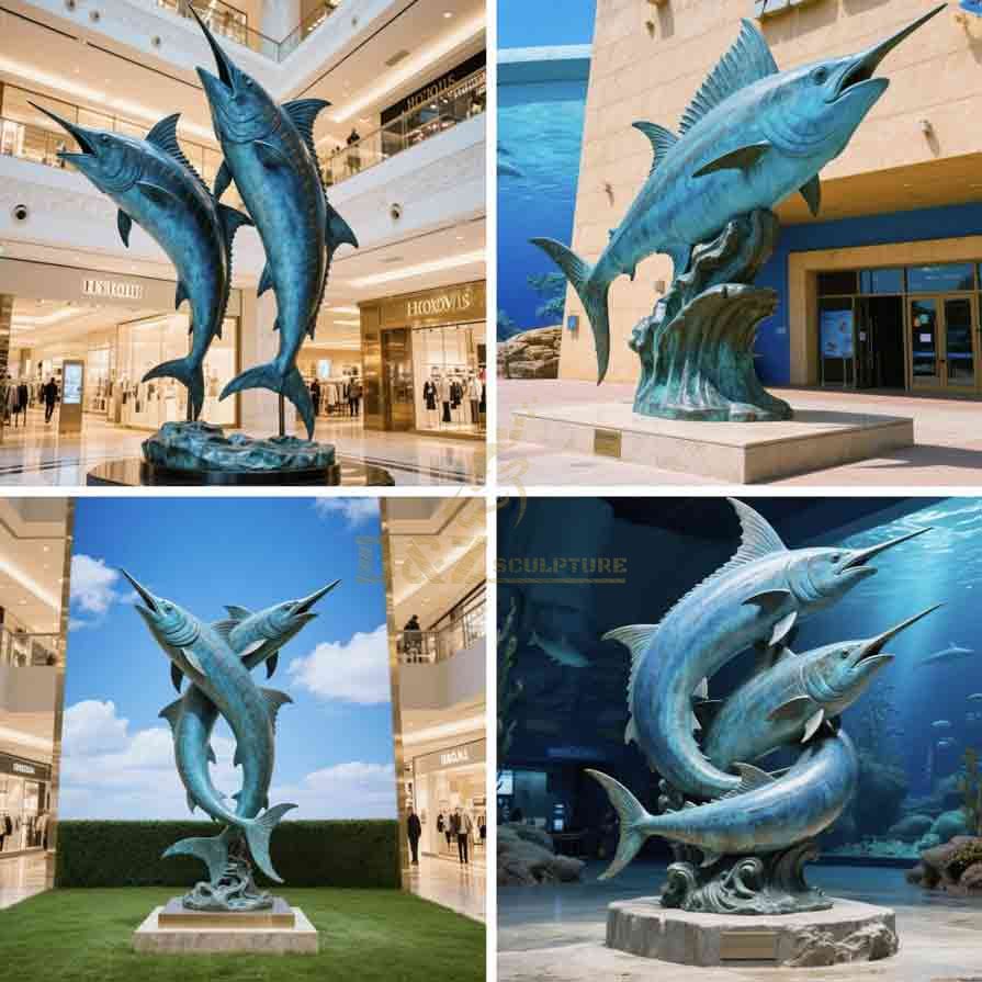 Large Bronze Blue Marlin Statue Jumping For Sale 7