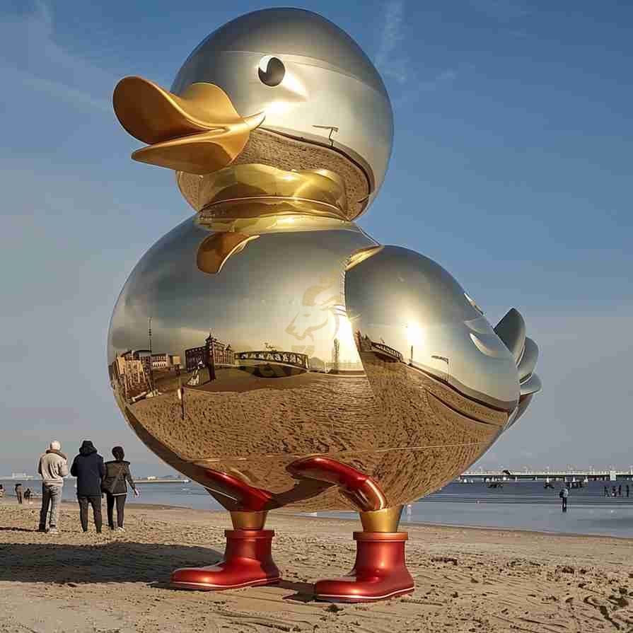 Gold Large Metal Duck Sculpture For Sale 1