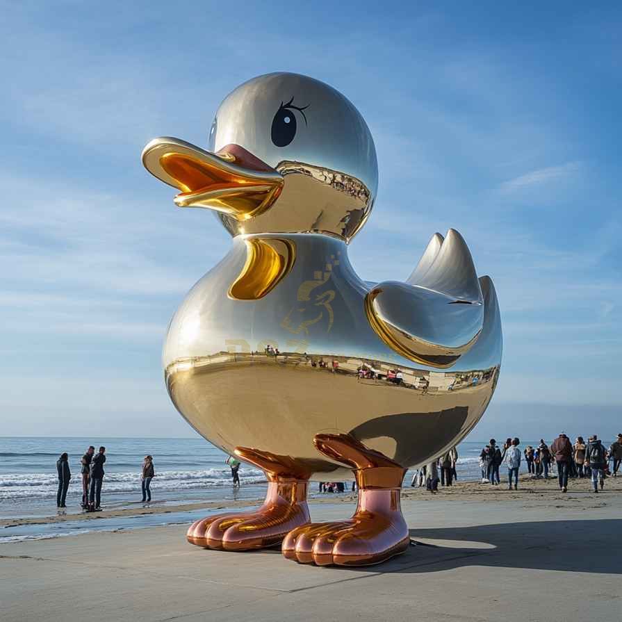 Gold Large Metal Duck Sculpture For Sale 4