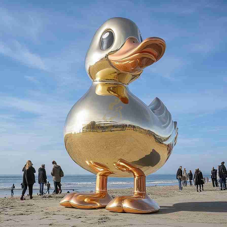 Gold Large Metal Duck Sculpture For Sale 5
