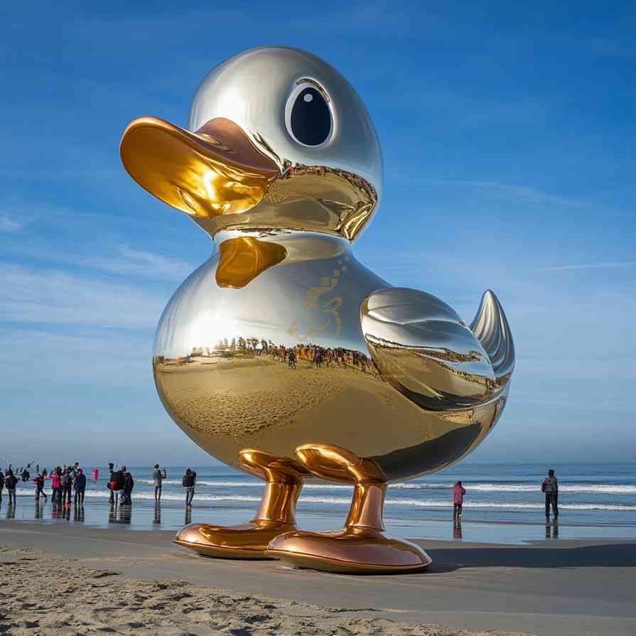 Gold Large Metal Duck Sculpture For Sale 7