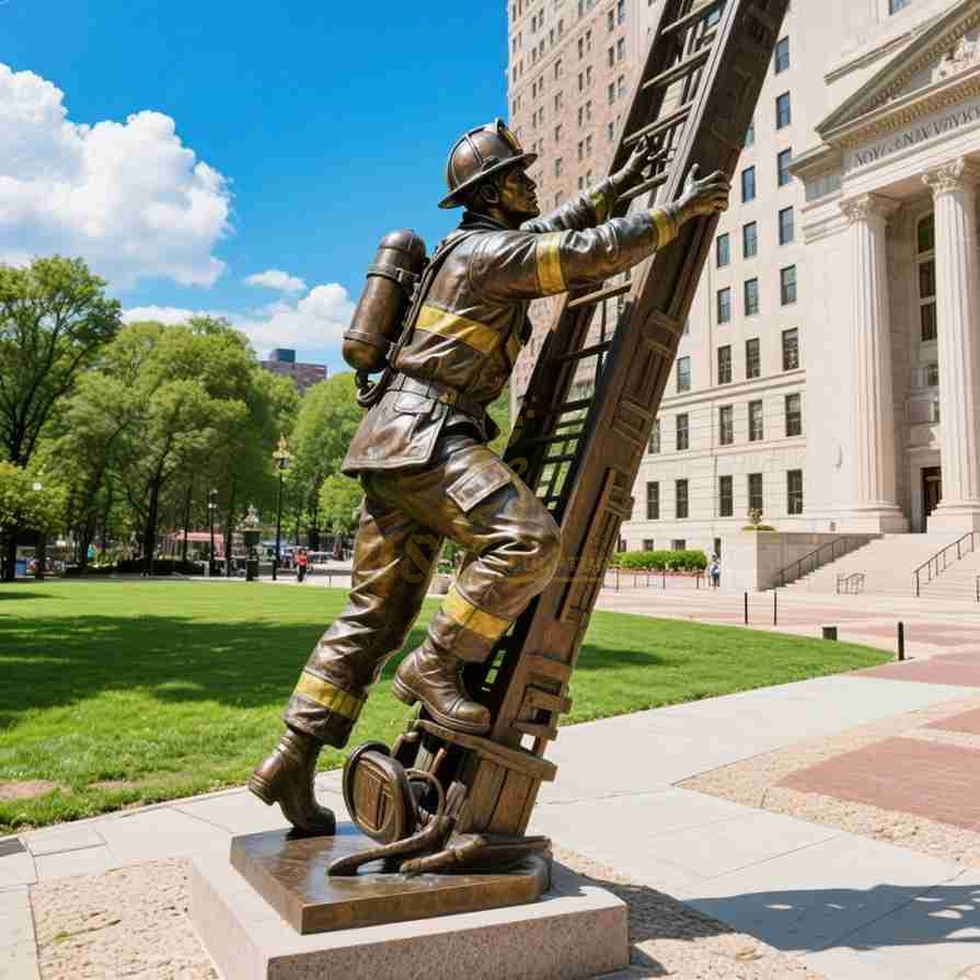 Life-Size Bronze Firefighter Statue For Sale |  Memorial Sculpture 1