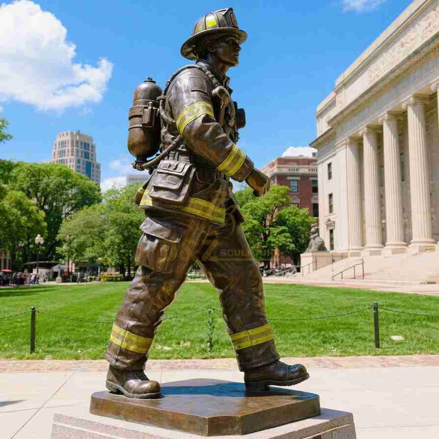 Life-Size Bronze Firefighter Statue For Sale | Memorial Sculpture 2