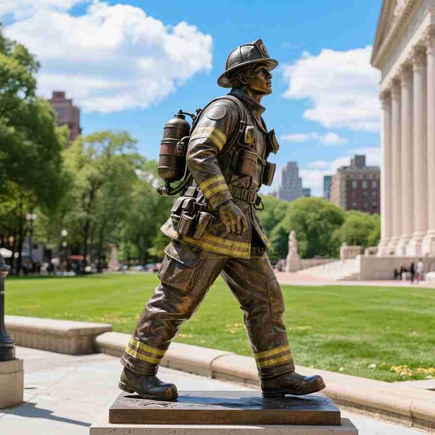Life-Size Bronze Firefighter Statue For Sale | Memorial Sculpture 3