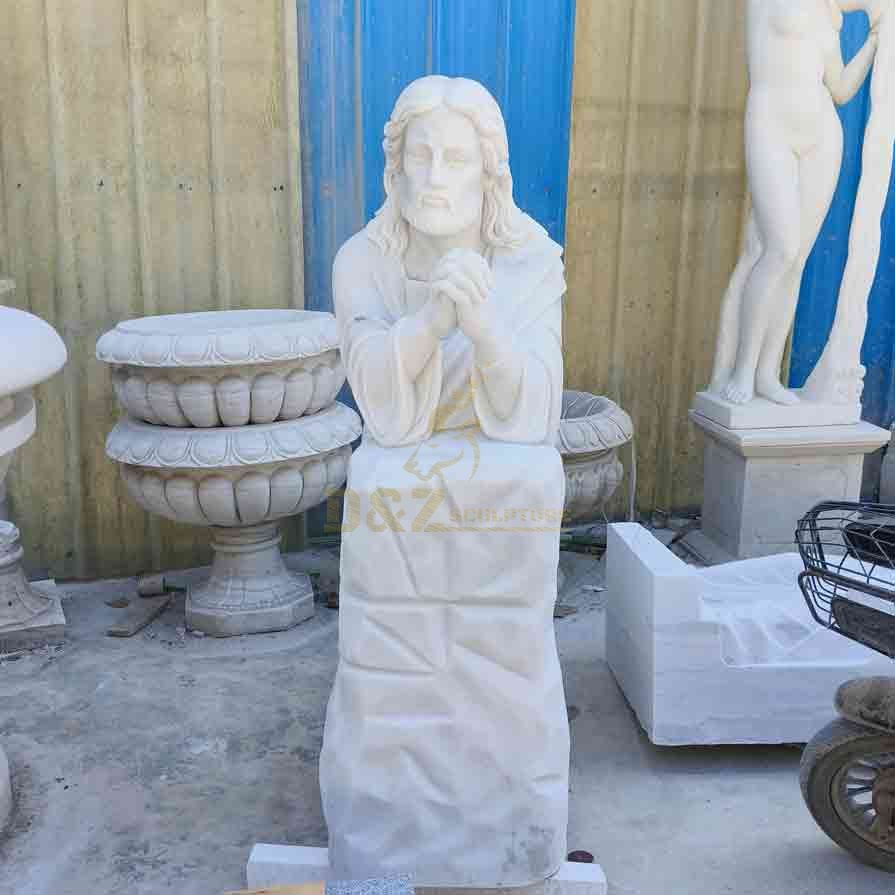 Life Size White Marble Jesus Kneeling in Prayer Statue 1