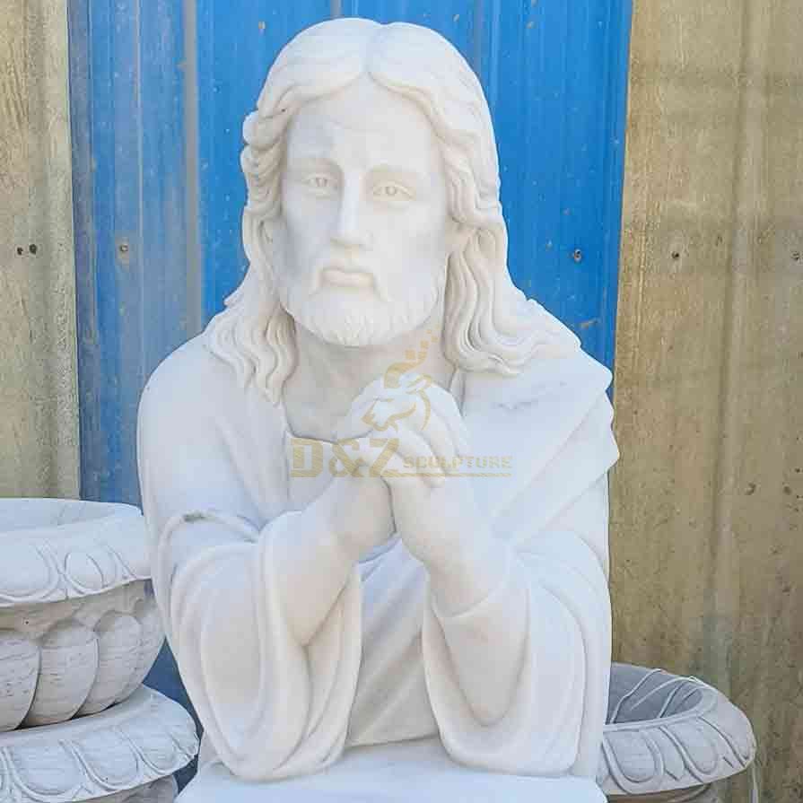 Life Size White Marble Jesus Kneeling in Prayer Statue 5