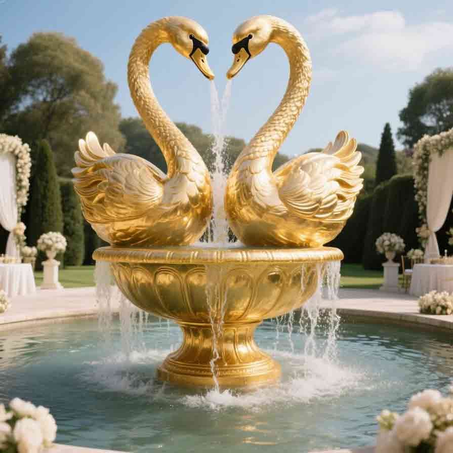 Large Golden Metal Heart-Shaped Swan Fountain | Hotel  Wedding Decor 2